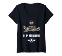 Femme Avion Bomber USAAF B-24 Liberator WW2 T-Shirt avec Col en V