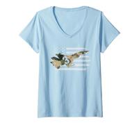 Femme Avion de Chasse 3ème Anniversaire Drapeau américain Militaire Enfants T-Shirt avec Col en V