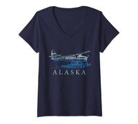 Femme Avion Flotteur en Forme d'hydravion de l'Alaska Souvenir de fierté Vintage T-Shirt avec Col en V