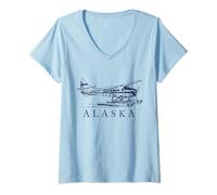 Femme Avion Flotteur en Forme d'hydravion de l'Alaska Souvenir de fierté Vintage T-Shirt avec Col en V