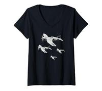 Femme Avions de chasse de la Seconde Guerre mondiale Avions vintage de la Seconde Guerre mondiale T-Shirt avec Col en V