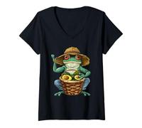 Femme Avocat Grenouille Animal Art Fruit Animal Lovers Art Animal Lovers Illustration Faune T-Shirt avec Col en V
