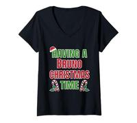 Femme Avoir Un nom de réunion de Famille Bruno Christmas Time T-Shirt avec Col en V