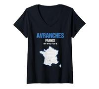 Femme Avranches France Ville T-Shirt avec Col en V