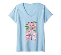 Femme Avril Cherry Blossom Naissance Mois Fleur Floraison T-Shirt avec Col en V