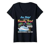 Femme Aw Ship! It’s A Family Trip 2025 Family Matching Cruise Trip T-Shirt avec Col en V