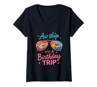 Femme Aw Ship It's A Birthday Cruise Girls Trip 2025 Girls Weekend T-Shirt avec Col en V