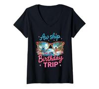 Femme Aw Ship It's A Birthday Cruise Girls Trip 2025 Girls Weekend T-Shirt avec Col en V