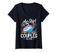 Femme Aw Ship It's A Couples Trip 2026 Couple Match Cruise Trip T-Shirt avec Col en V