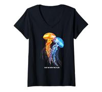 Femme Awesome Cute Underwater Fish Sea Just Go with Flow Jellyfish T-Shirt avec Col en V