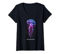 Femme Awesome Cute Underwater Fish Sea Just Go with Flow Jellyfish T-Shirt avec Col en V