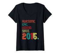 Femme Awesome Epic Legend Since 2015 11 Years Old 11th Birthday T-Shirt avec Col en V