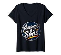 Femme Awesome Like My Sons Funny Father's Day Dad Papa Humour Blague T-Shirt avec Col en V