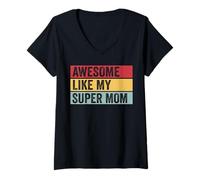 Femme Awesome Like My Super Mom Funny Vintage Vieilli T-Shirt avec Col en V