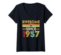 Femme Awesome Since 1957 Classic Year Birth of Birthday Vintage T-Shirt avec Col en V