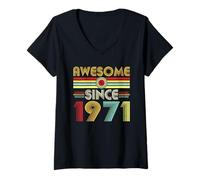 Femme Awesome Since 1971 Classic Year Birth of Birthday Vintage T-Shirt avec Col en V