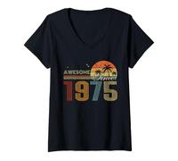 Femme Awesome Since 1975 Men Women Birth of Birthday Years Vintage T-Shirt avec Col en V