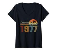 Femme Awesome Since 1977 Men Women Birth of Birthday Years Vintage T-Shirt avec Col en V