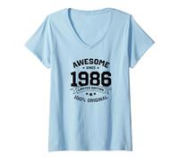 Femme Awesome Since 1986 - Anniversaire Année de Naissance Collège Université T-Shirt avec Col en V