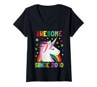 Femme Awesome Since 2010 Licorne Anniversaire Fille Garçon T-Shirt avec Col en V