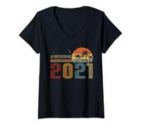 Femme Awesome Since 2021 Men Women Birth of Birthday Years Vintage T-Shirt avec Col en V
