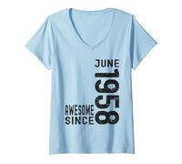 Femme Awesome Since June 1958, Born In 1958 Juin Birthday T-Shirt avec Col en V