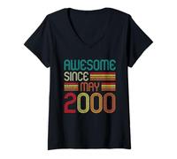 Femme Awesome Since May 2000 26th Birthday 26 Years Old Vintage T-Shirt avec Col en V