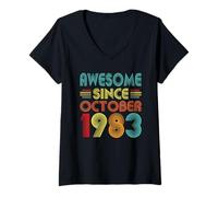 Femme Awesome Since October 1983 43 Year Old Vintage 43rd Birthday T-Shirt avec Col en V