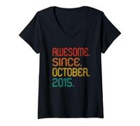Femme Awesome Since October 2015 Retro 11 Years Old 11th Birthday T-Shirt avec Col en V