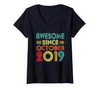 Femme Awesome Since October 2019 7 Year Old Vintage 7th Birthday T-Shirt avec Col en V
