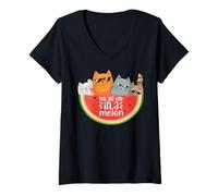 Femme Awesome Summer Pet Cat Fruits One in a Melon Watermelon T-Shirt avec Col en V