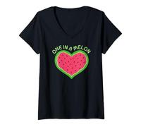 Femme Awesome Summer Pet Cat Fruits One in a Melon Watermelon T-Shirt avec Col en V