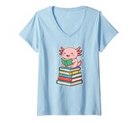 Femme Axolotl Books Readsalotl Reading Bookworm T-Shirt avec Col en V