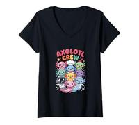 Femme Axolotl Crew - Dessin animé avec différents métiers T-Shirt avec Col en V