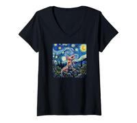 Femme Axolotl Fish Prehistoric Starry Night Van Gogh Style T-Shirt avec Col en V