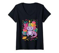 Femme Axolotl Gâteaux Confettis Anniversaire Fête Axolotls T-Shirt avec Col en V