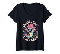 Femme Axolotl Hair Don't Care Cute Cool Style T-Shirt avec Col en V