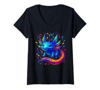 Femme Axolotl - Herpétologie - Amoureux des animaux de compagnie - Couleur vive T-Shirt avec Col en V