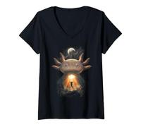 Femme Axolotl Howling at The Moon Fantasy Art Forest Graphic T-Shirt avec Col en V