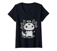 Femme Axolotl Kawaii Horreur Ange Mignon Creepy Design T-Shirt avec Col en V