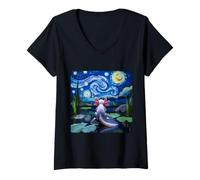 Femme Axolotl Nuit étoilée Van Gogh Animal surréaliste mignon T-Shirt avec Col en V