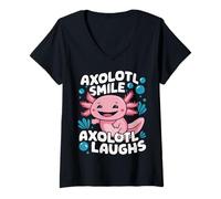 Femme Axolotl Smile Axolotl Rires Animal Axolotls T-Shirt avec Col en V