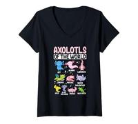 Femme Axolotls du Monde GFP Albino Lavender Enigma Mosaic Silv T-Shirt avec Col en V