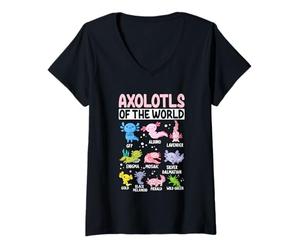 Femme Axolotls du Monde GFP Albino Lavender Enigma Mosaic Silv T-Shirt avec Col en V