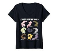 Femme Axolotls of The World Axolotl Morphs Chart Art éducatif T-Shirt avec Col en V