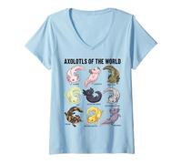 Femme Axolotls of The World Axolotl Morphs Chart Art éducatif T-Shirt avec Col en V