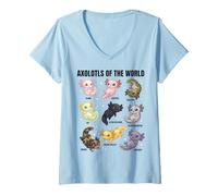 Femme Axolotls of The World - De Jolis Axolotls morphes pour Les Amoureux de la Science T-Shirt avec Col en V