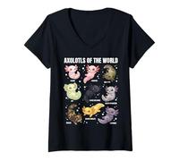 Femme Axolotls of The World - De Jolis Axolotls morphes pour Les Amoureux de la Science T-Shirt avec Col en V