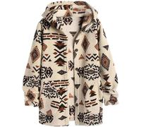 Femme Aztec Fuzzy Long Coat Winter Western Fleece Long Jacket avec Capuche, 4, S