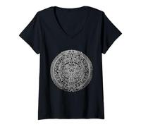 Femme Aztec Maya Azteca Sun Stone Ancien Calendrier Maya T-Shirt avec Col en V